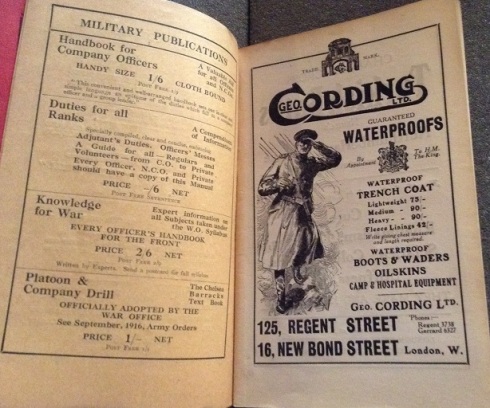 Advertisements for military publications and waterproofs in Company Drill Illustrated, 1914.